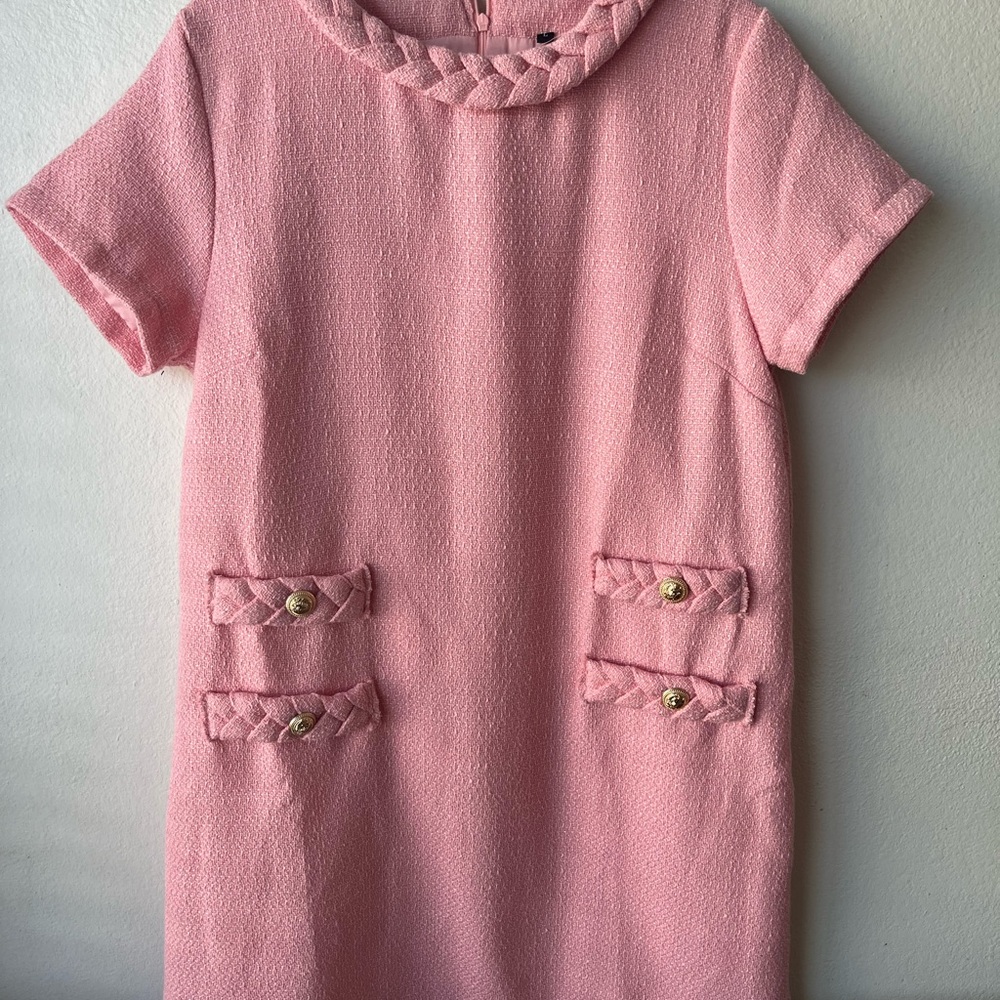 Women Pink Braided Trim Dress
